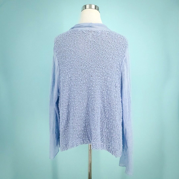 Chico's 3 Size XL Textured Open Knit Front Long Sleeve Cotton Linen Cardigan - Picture 3 of 8